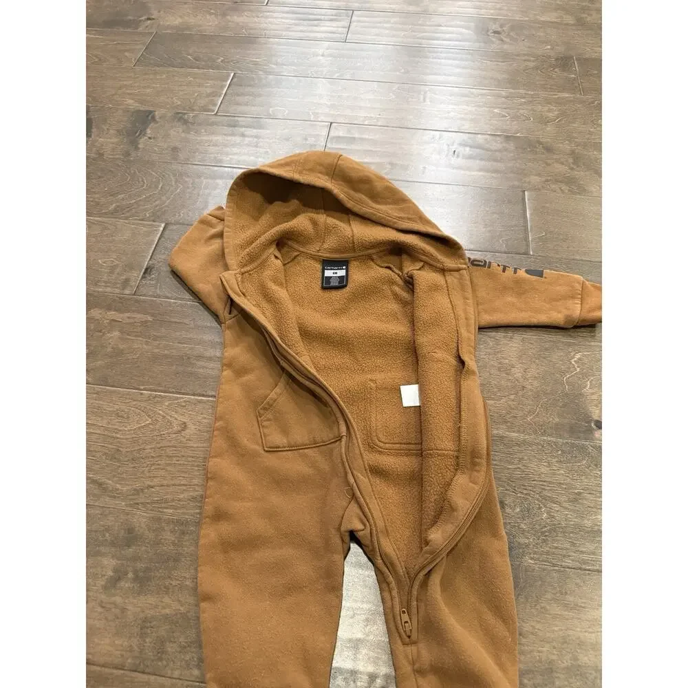 Carhartt Baby Unisex Brown Fleece Hooded Full Zip Coverall Jumpsuit Size 6M
